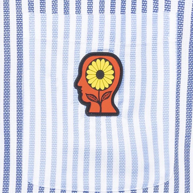 Brain Dead Sunflower Paneled Oxford Button Up Shirting BlueWhite