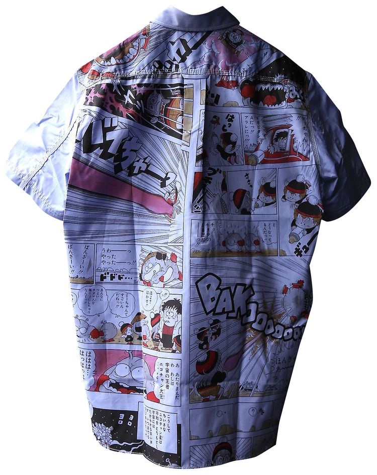 Junya Watanabe MAN Manga Print Short Sleeve Button Down Shirt Blue