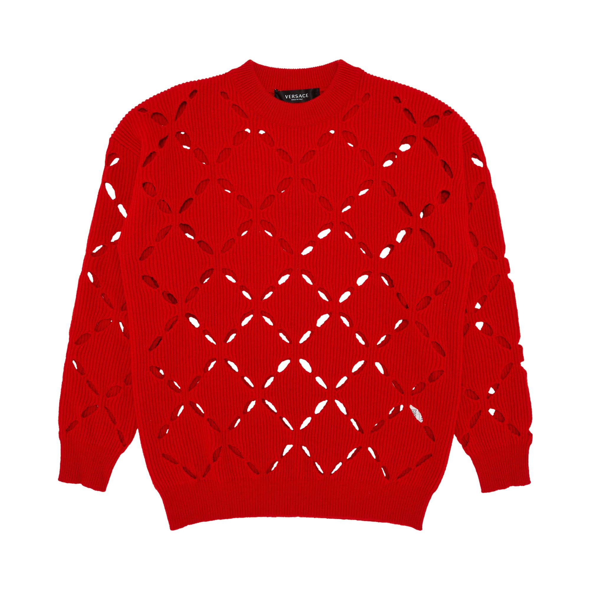 Size 2 Versace Cut Out Wool Sweater Red