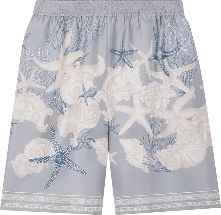 Versace Printed Silk Twill Shorts ConcreteDusty BlueBone