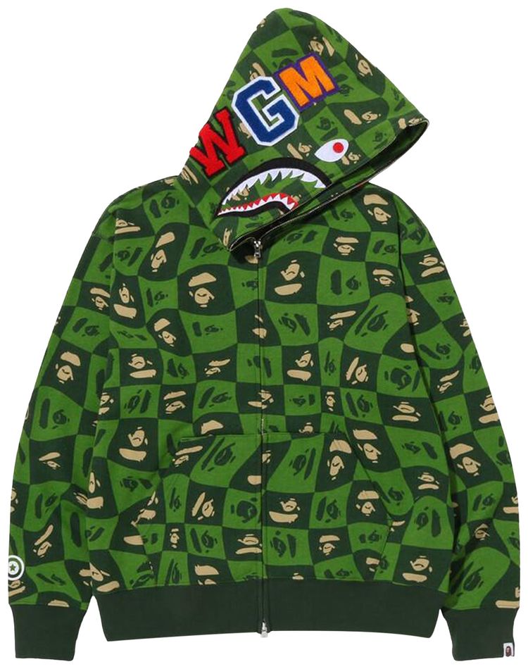 BAPE Distortion Shark Relaxed Fit Full Zip Hoodie Green