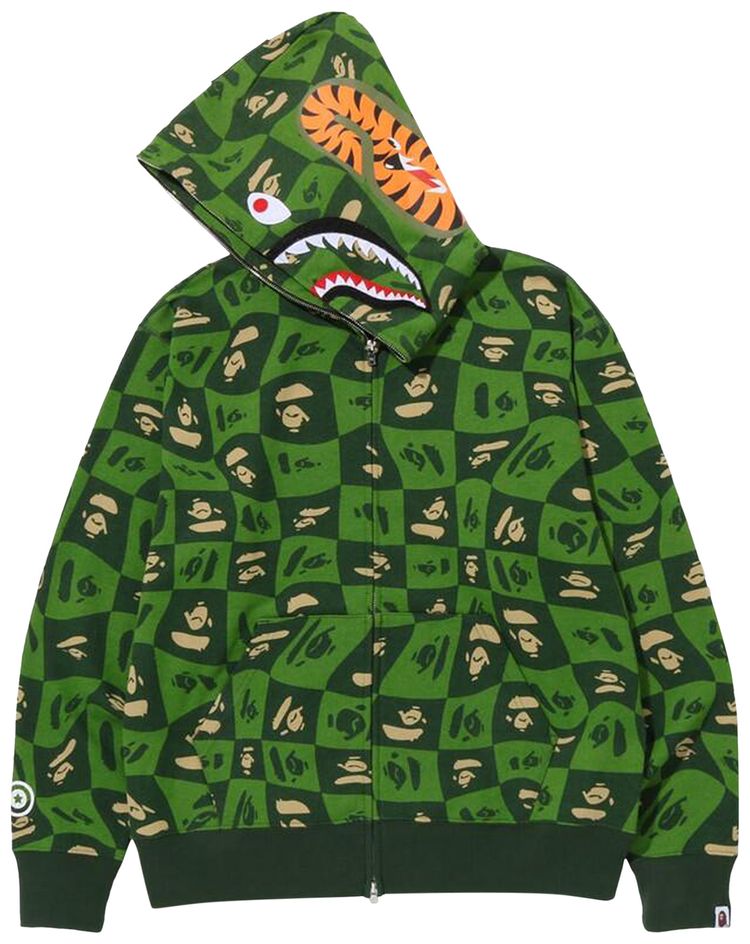 BAPE Distortion Shark Relaxed Fit Full Zip Hoodie Green