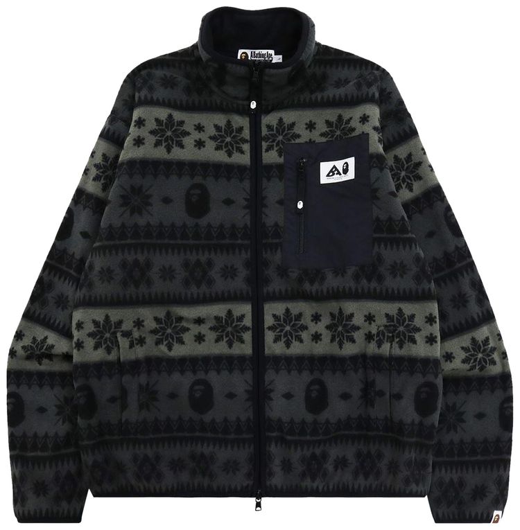 BAPE Snow Pattern Relaxed Fit Zip Fleece Black