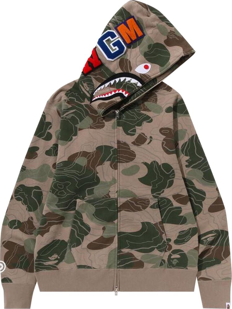 BAPE Layered Line camo Shark Full Zip Hoodie Beige