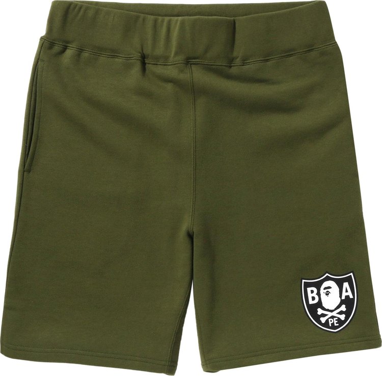 BAPE Color Ape Crossbone One Point Sweat Shorts Olive Green