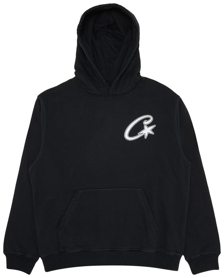 Corteiz Satin C Star Applique Hoodie Black
