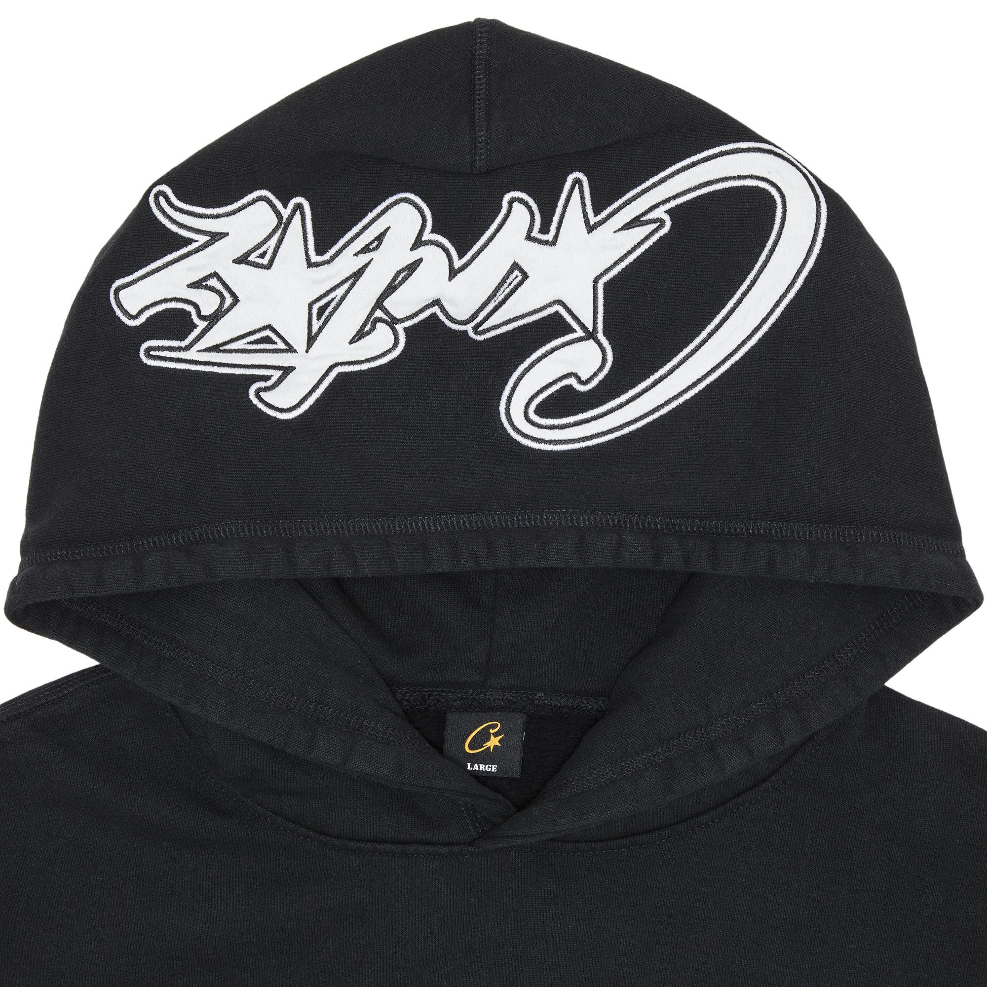 Size m Corteiz Satin C Star Applique Hoodie Black