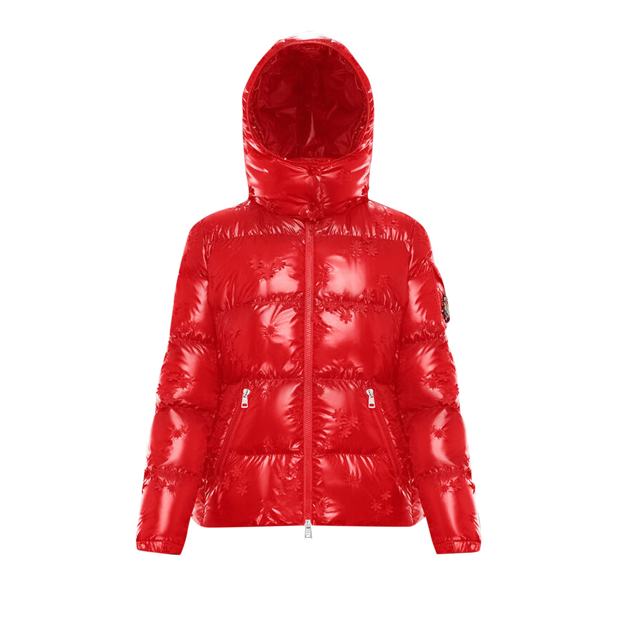 Red shiny moncler jacket on sale