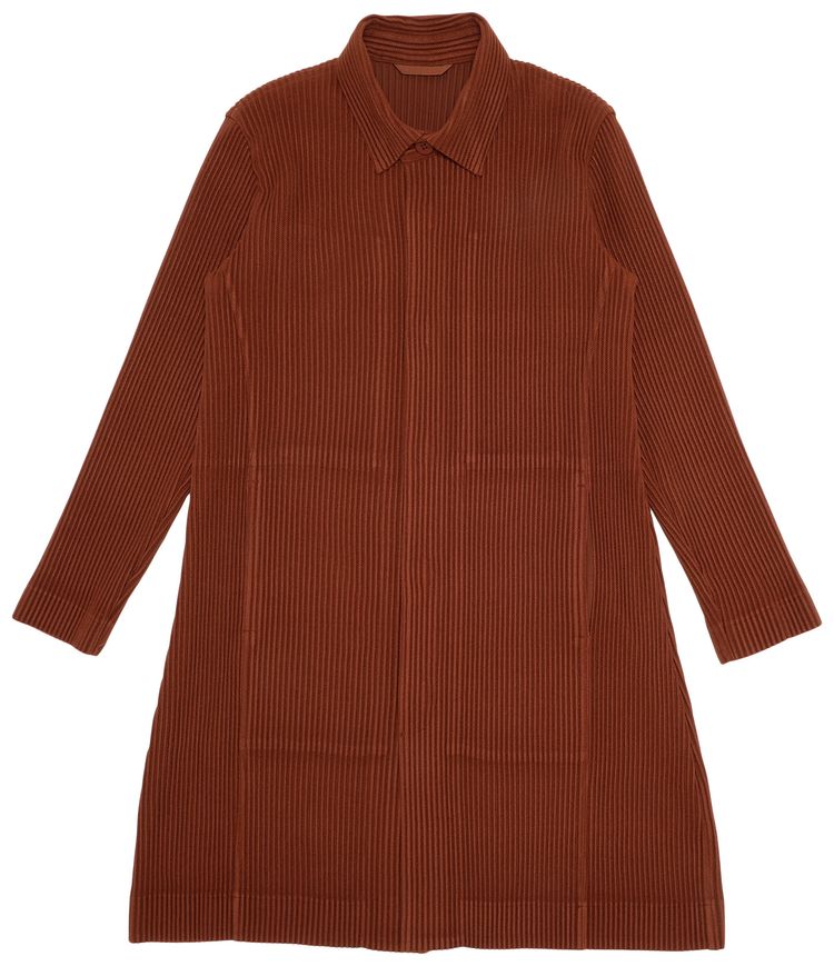 Homme Plisse Issey Miyake Basic Pleated Trench Coat Burnt Sienna