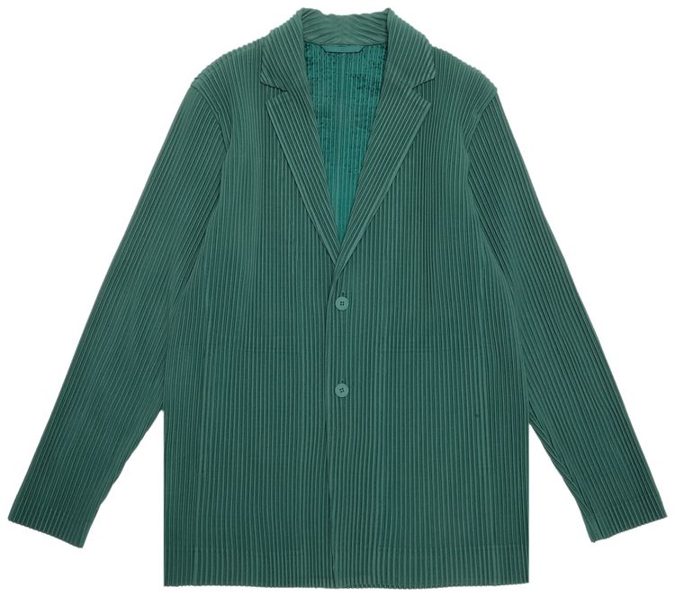 Homme Plisse Issey Miyake Pleated Button Down Jacket Green