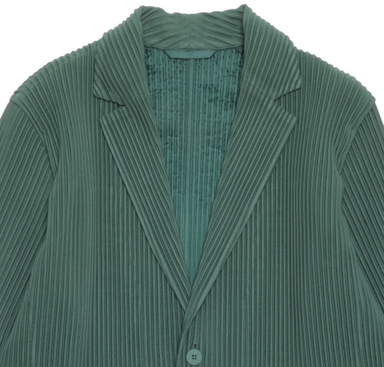 Homme Plisse Issey Miyake Pleated Button Down Jacket Green