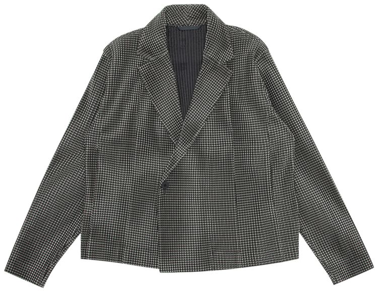 Homme Plisse Issey Miyake Notched Lapel Jacket Grey Check