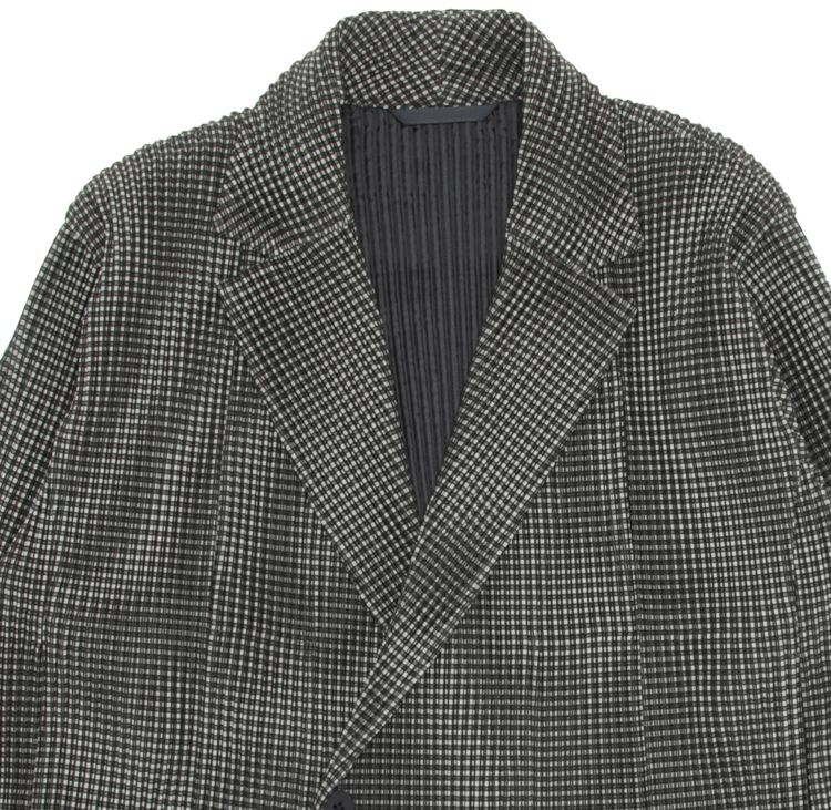 Homme Plisse Issey Miyake Notched Lapel Jacket Grey Check