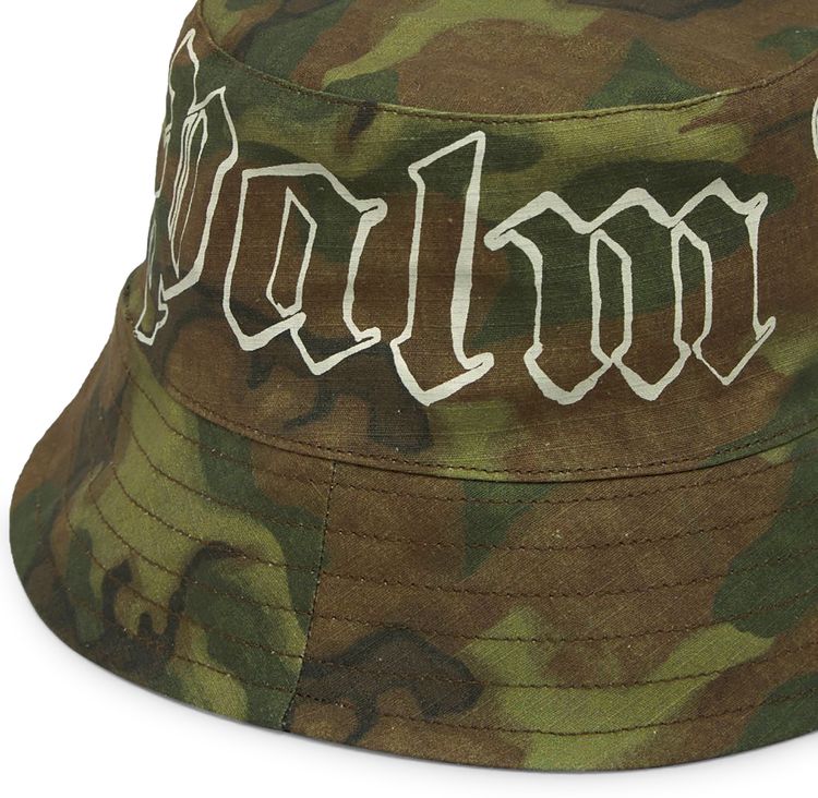 Palm Angels Logo Bucket Hat MilitaryWhite