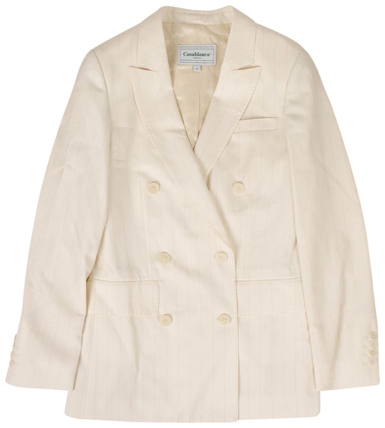 Casablanca Wool Rio Pinstriped Wide Leg Suit Cream