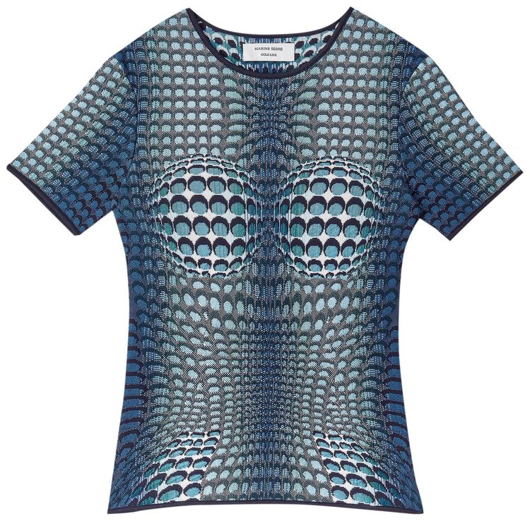 Marine Serre Moonfish Skin Jacquard Knit Top Sea Blue