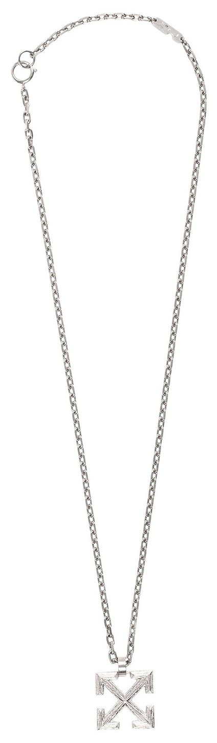 Off White Texturized Arrow Necklace Silver