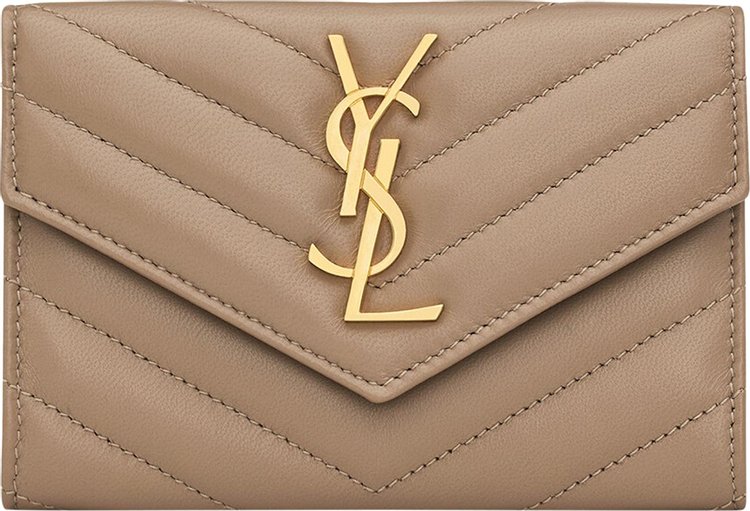 Saint Laurent Monogram Quilted Wallet Dusty Grey