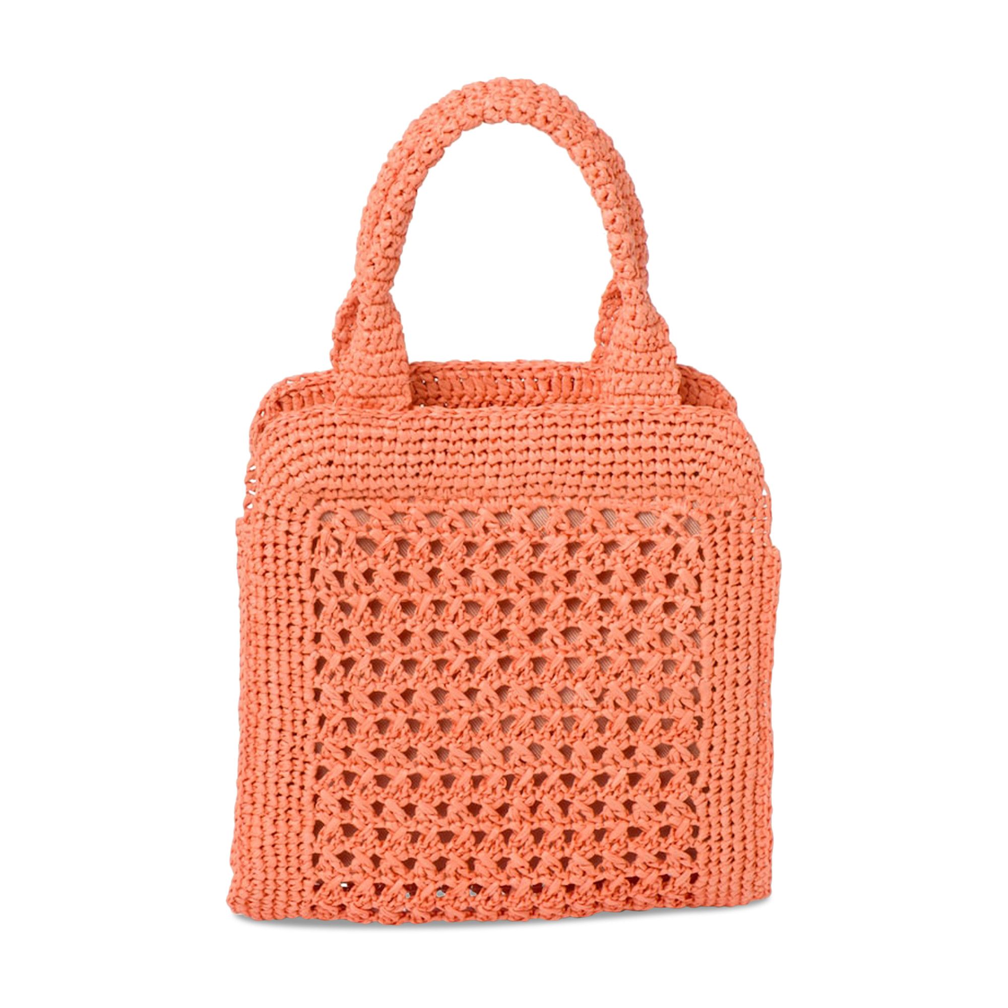 ■MiuMiu■ Crochet Raffia Tote Bag Natural Cognac 5BA283ADO1 Beige/cognac Raffia-effect Woven Tote Bag | Miu Miu