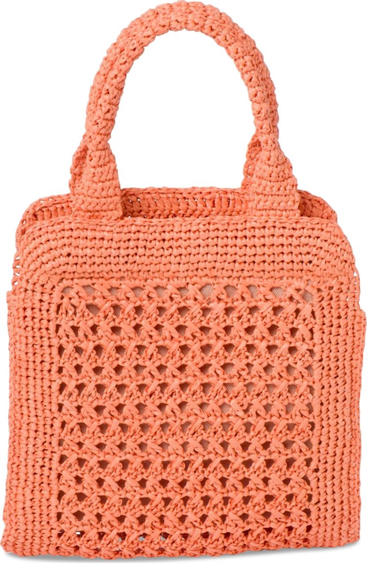 Miu Miu Raffia Effect Crochet Fabric Tote Bag TulipCognac