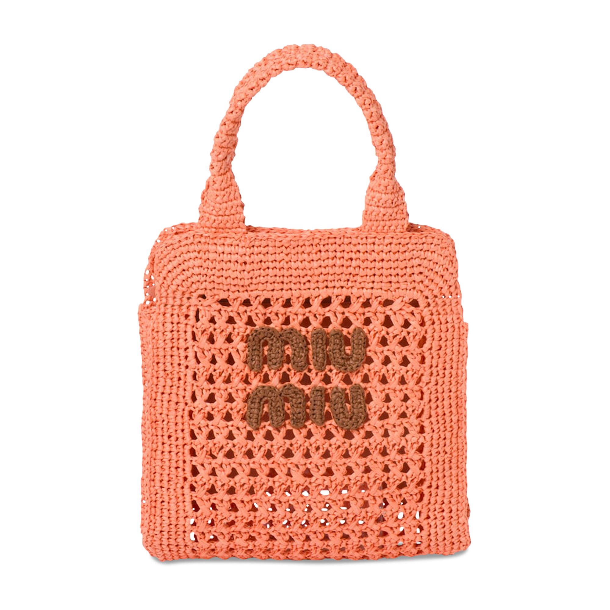 トートバッグ MiuMiu | Raffia-effect crochet fabric tote bag 5BA283 White/beige Raffia-effect Crochet Fabric Tote Bag | Miu Miu