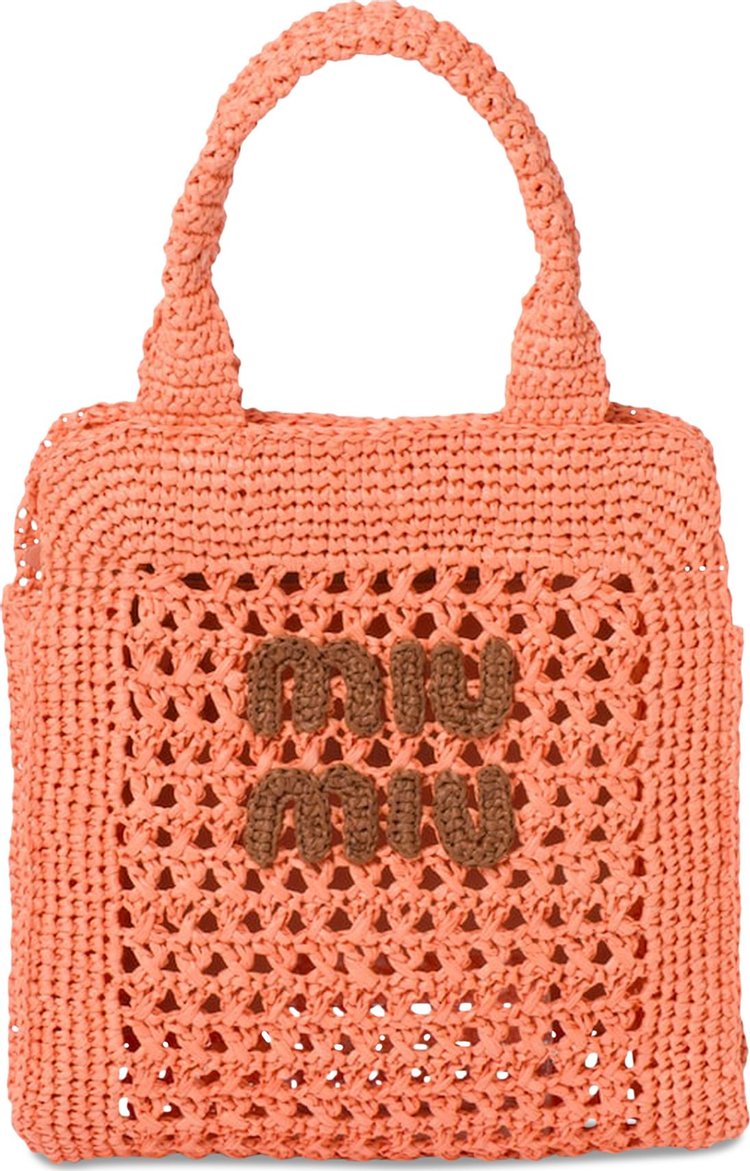 Miu Miu Raffia Effect Crochet Fabric Tote Bag TulipCognac