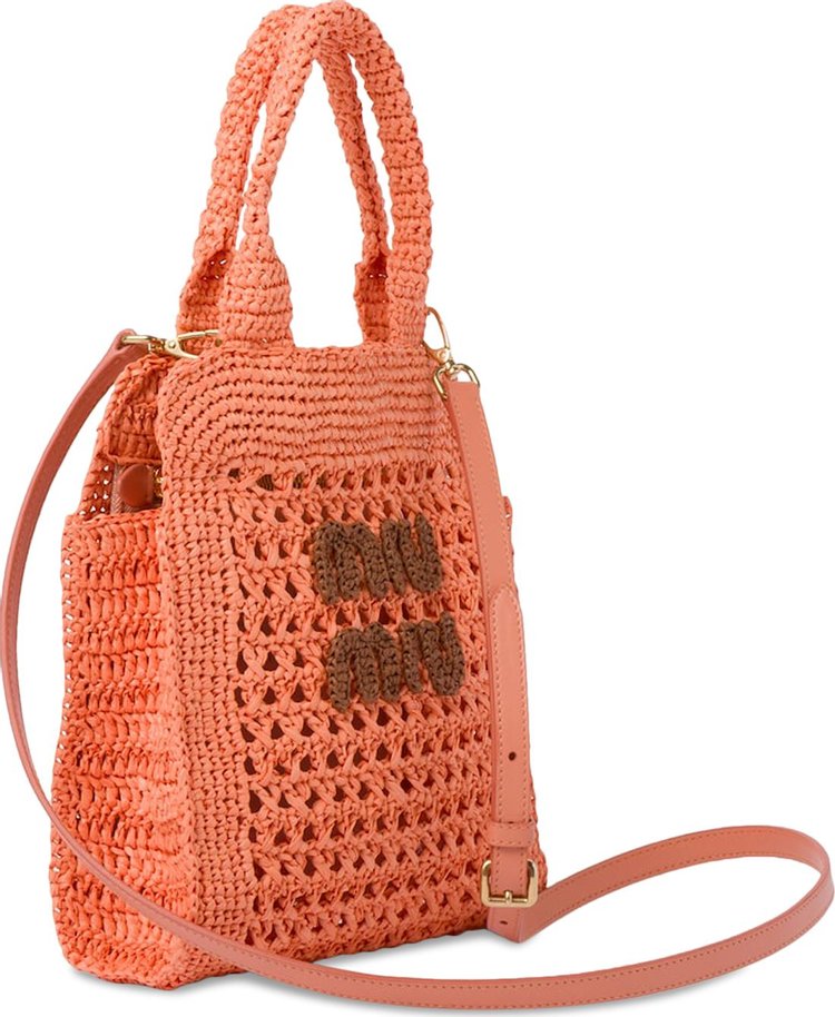 Miu Miu Raffia Effect Crochet Fabric Tote Bag TulipCognac