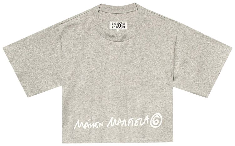MM6 Maison Margiela Cropped Logo Tee Grey Melange