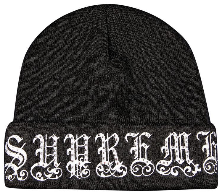 Supreme Old English Rhinestone Beanie Black