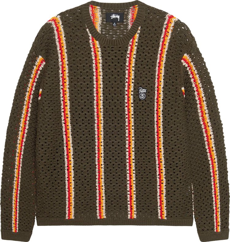 Stussy x Patta Striped Loose Gauge Sweater Olive