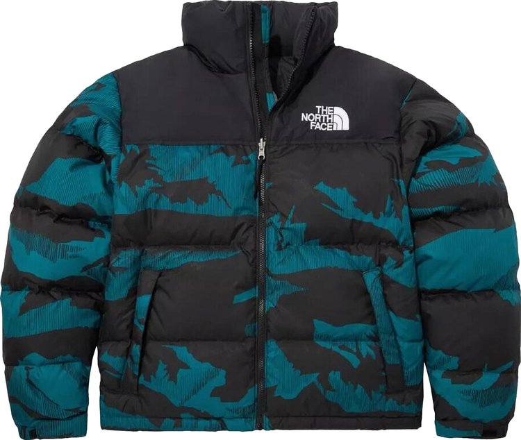 The North Face Printed 1996 Retro Nuptse Jacket Harbor Blue Linear Mountain Print