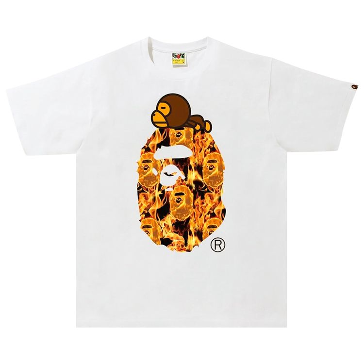 BAPE Flame Milo On Big Ape Tee WhiteOrange