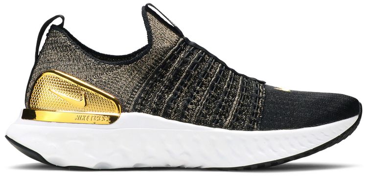 Nike Wmns React Phantom Run Flyknit 2 Premium Black Metallic Gold