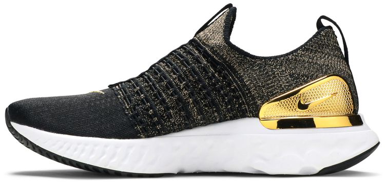 Nike Wmns React Phantom Run Flyknit 2 Premium Black Metallic Gold