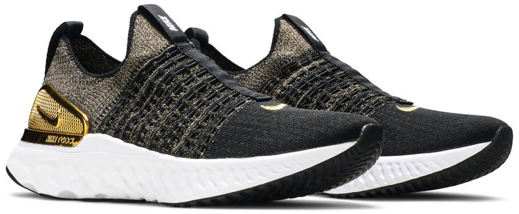 Nike Wmns React Phantom Run Flyknit 2 Premium Black Metallic Gold