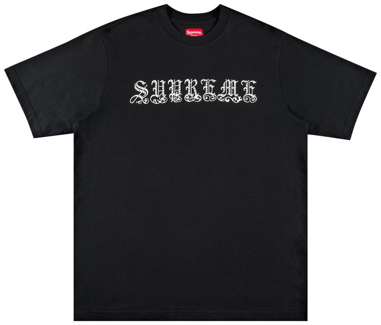 Supreme Old English Rhinestone Short Sleeve Top Black