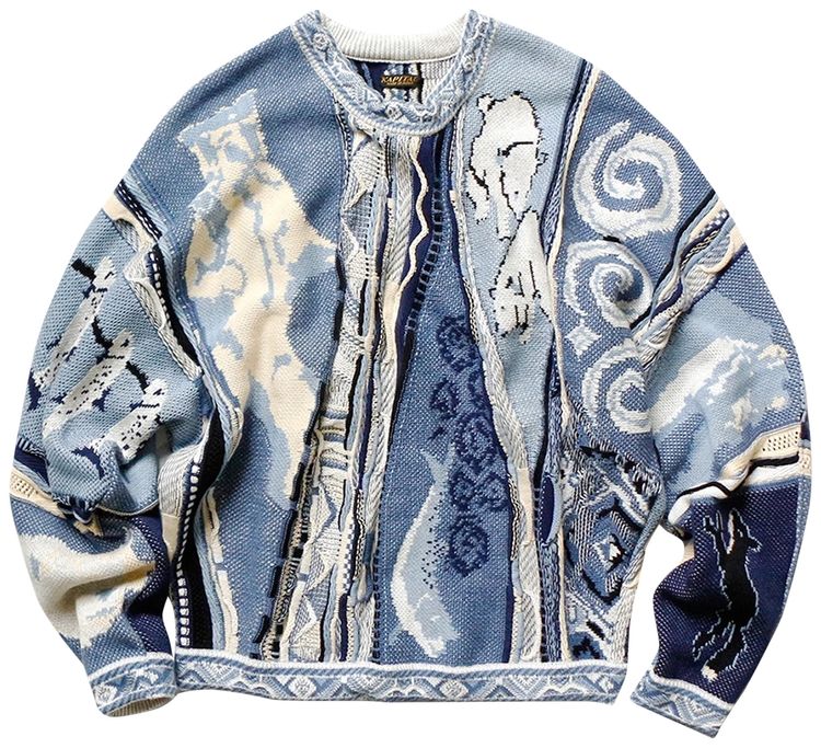 Kapital 7 Guage Cotton Knit Ainu Guady Crew Sweater Blue