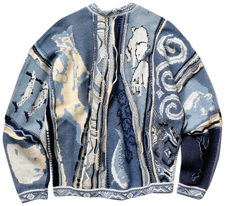 Kapital 7 Guage Cotton Knit Ainu Guady Crew Sweater Blue