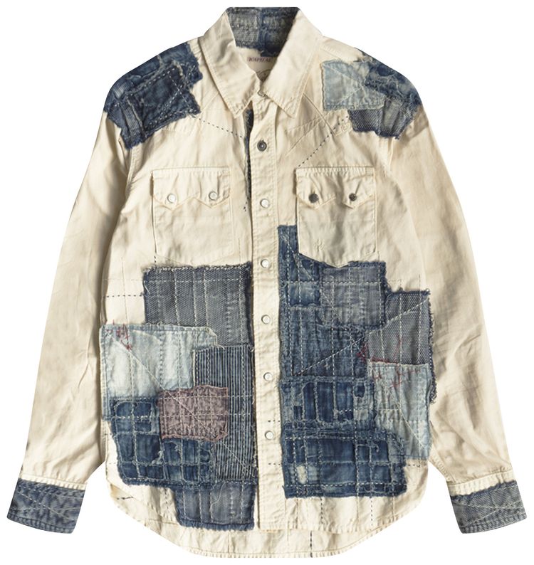 Kapital Kountry Boro Sashiko Patchwork Denim Shirt Beige