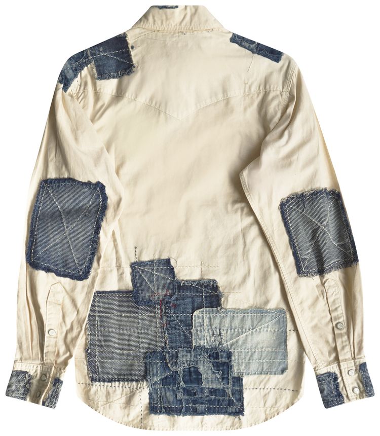 Kapital Kountry Boro Sashiko Patchwork Denim Shirt Beige