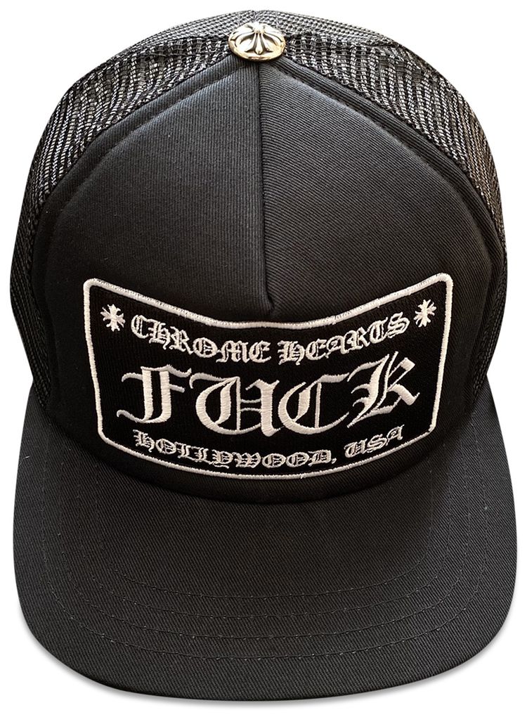 Chrome Hearts FUCK Hollywood Trucker Hat BlackWhite