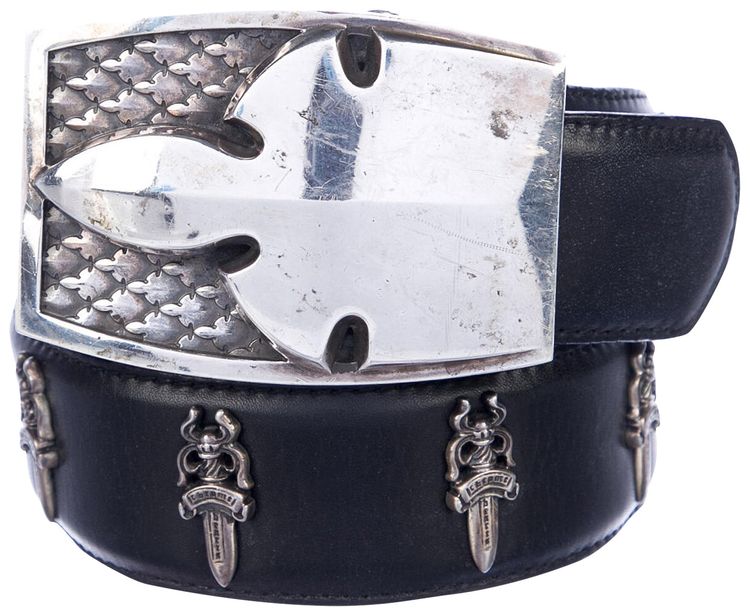 Chrome Hearts Fleur Belt Buckle w Dagger Belt Strap Black