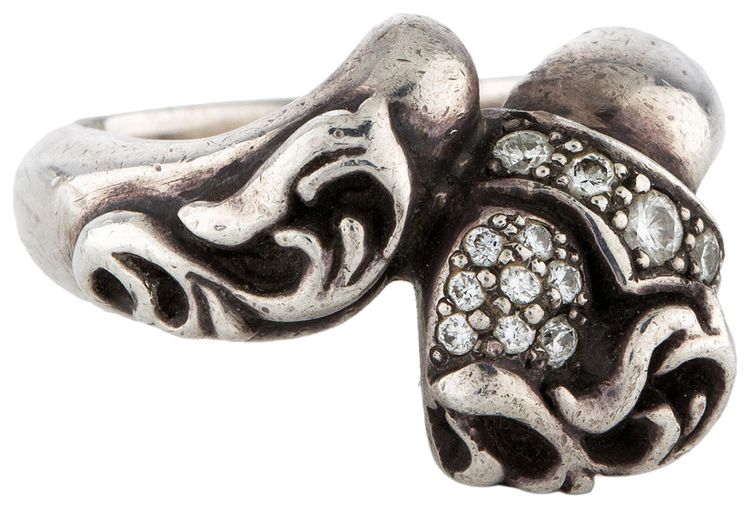 Chrome Hearts Diamond Heart Heart Knot Ring Silver