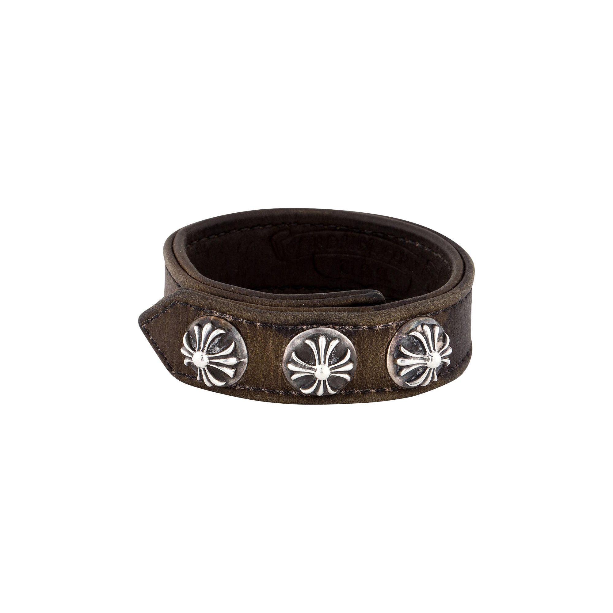 Buy Chrome Hearts Leather Studded Wrap Bracelet Brown Silver 1383 100000606LSWB BROW GOAT