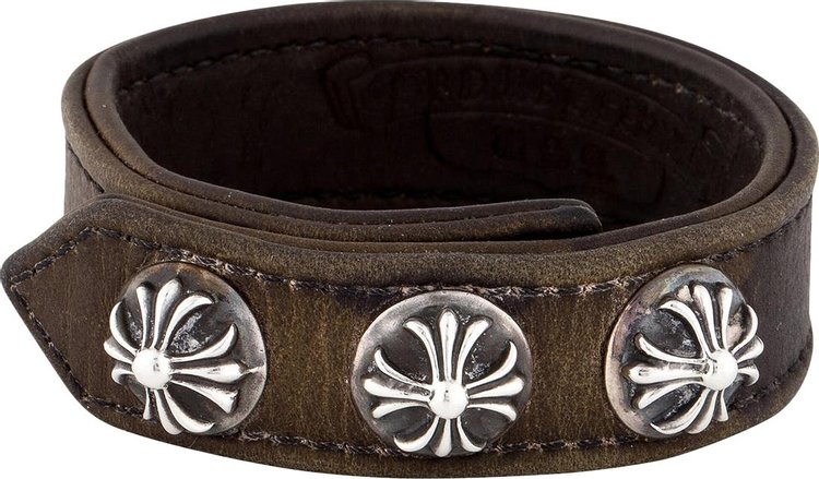 Chrome Hearts Leather Studded Wrap Bracelet BrownSilver