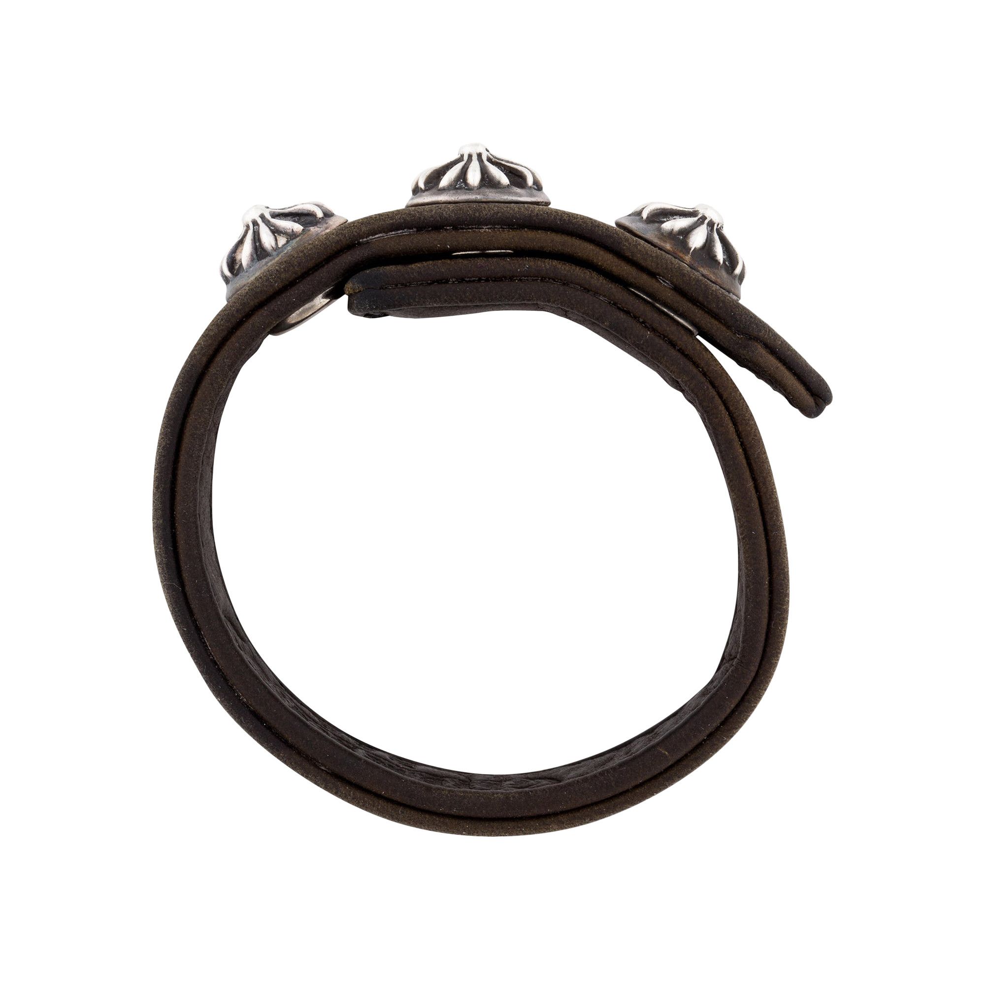 Buy Chrome Hearts Leather 3 Button 2 Snap Bracelet 'Brown/Silver