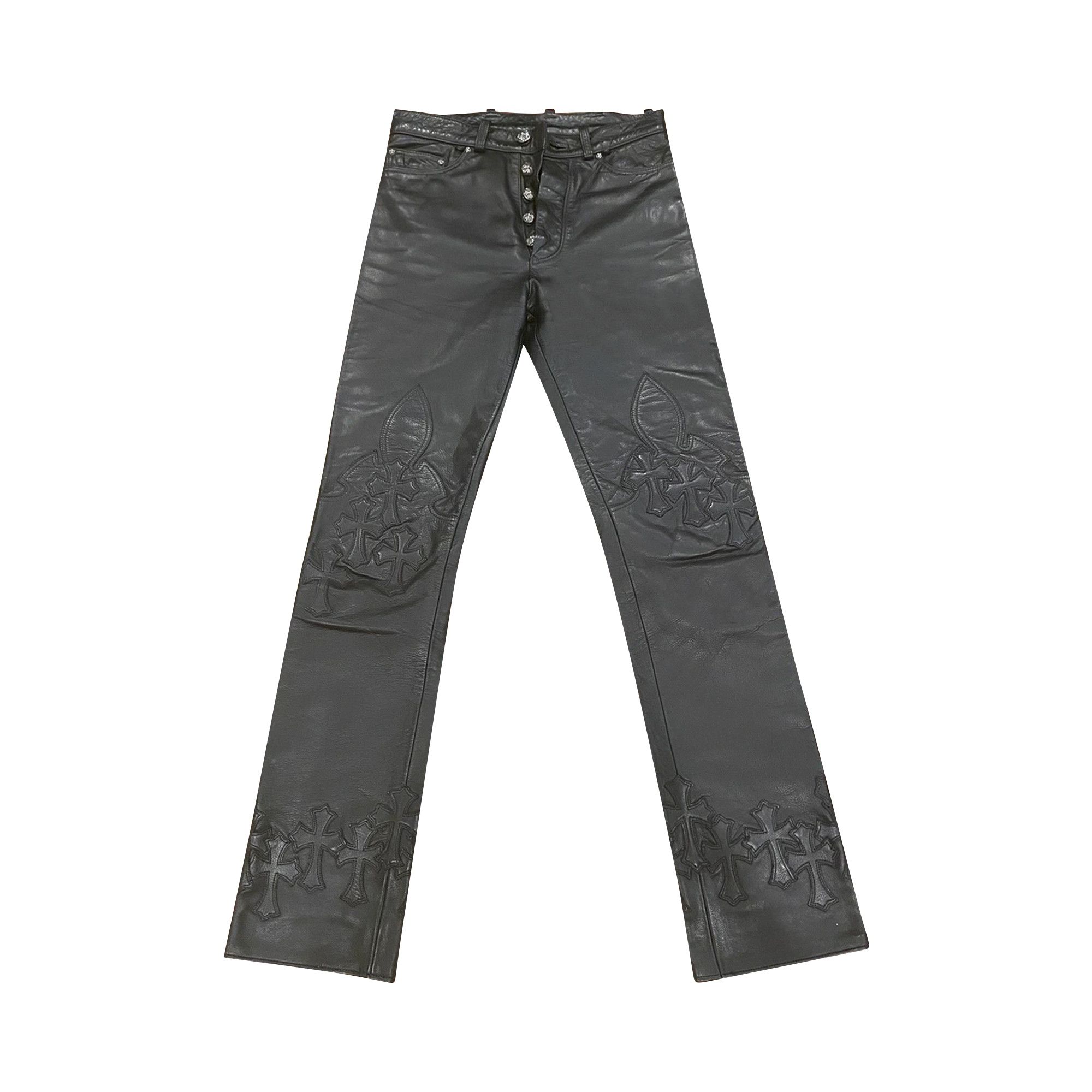 Buy Chrome Hearts Cemetery Cross Leather Rider Pants Black 1383 100000203CCLR BLAC GOAT