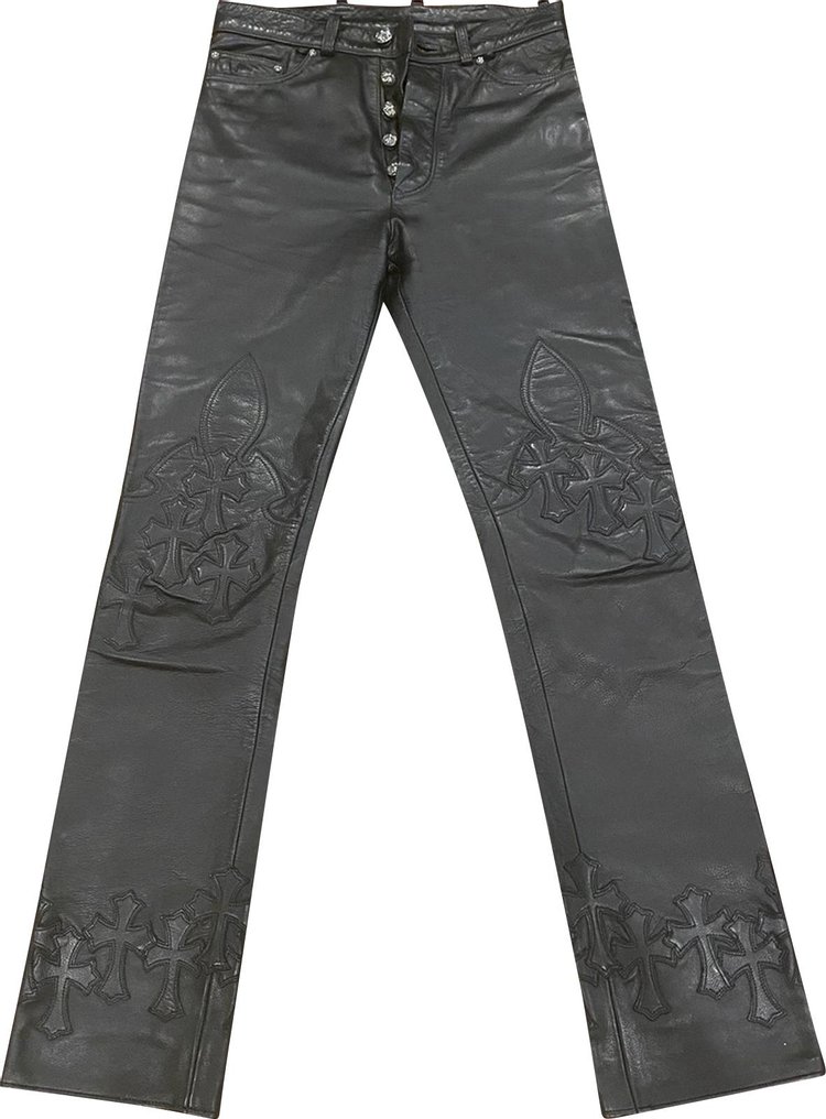 Chrome Hearts Cemetery Cross Leather Rider Pants Black