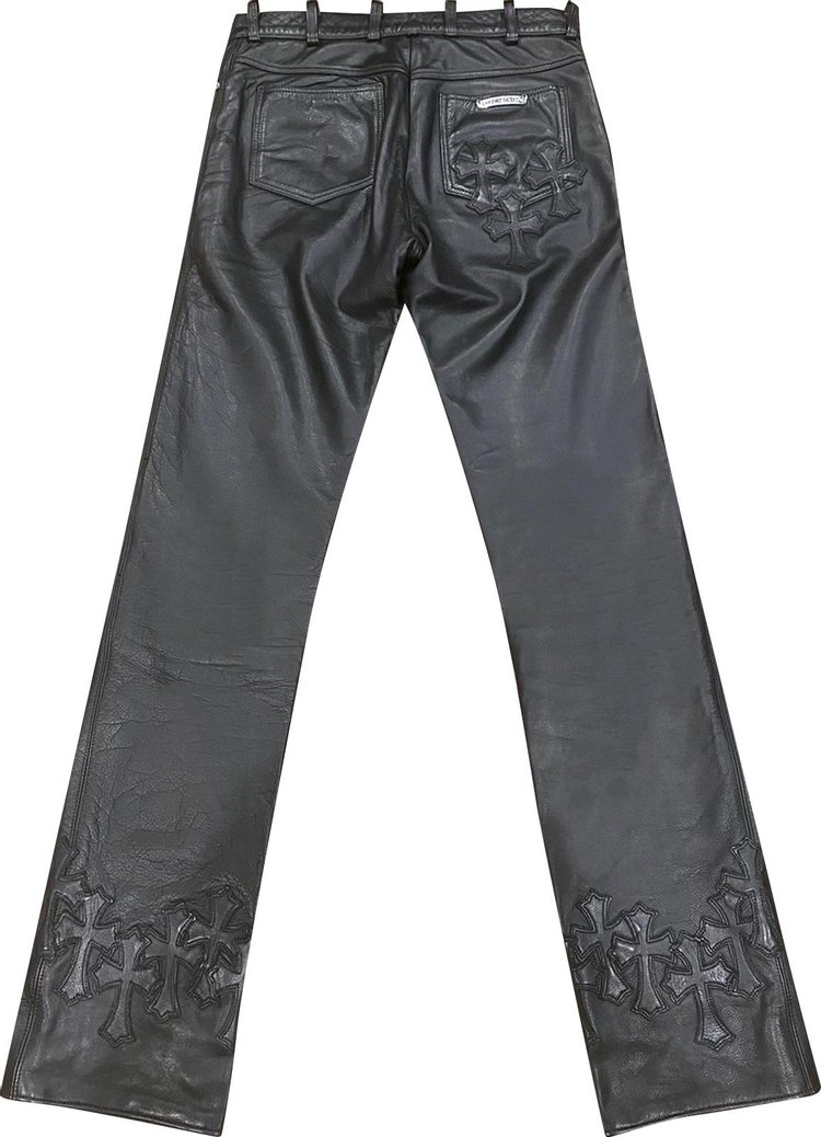 Chrome Hearts Cemetery Cross Leather Rider Pants Black