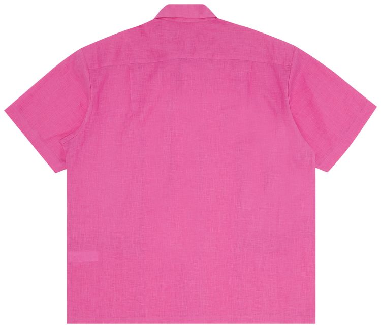 Supreme Mesh Panel Linen Short Sleeve Shirt Pink